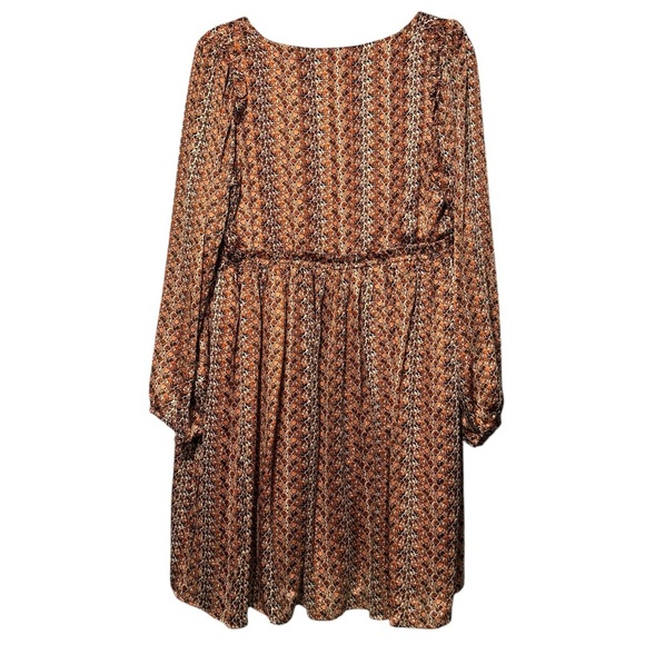 Molly Bracken Surplice Satin Metallic Rust Abstract Animal Print Babydoll Dress - Picture 7 of 14